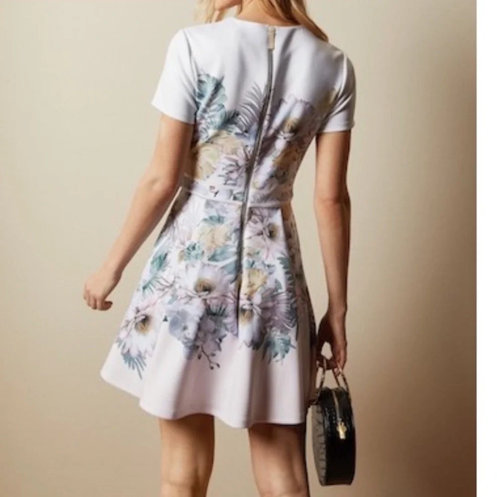 Ted Baker London Floral Skater Dress White haylinn woodland Kentucky derby M L 4 - Picture 2 of 10